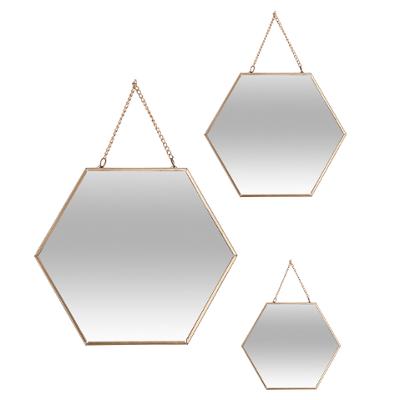 Lot de 3 miroirs dorés hexagone (5995300487363)