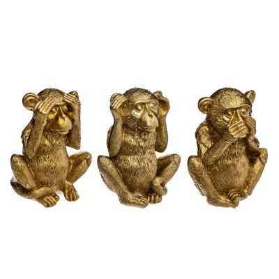 Lot de 3 singes en résine doré (5997084049603)
